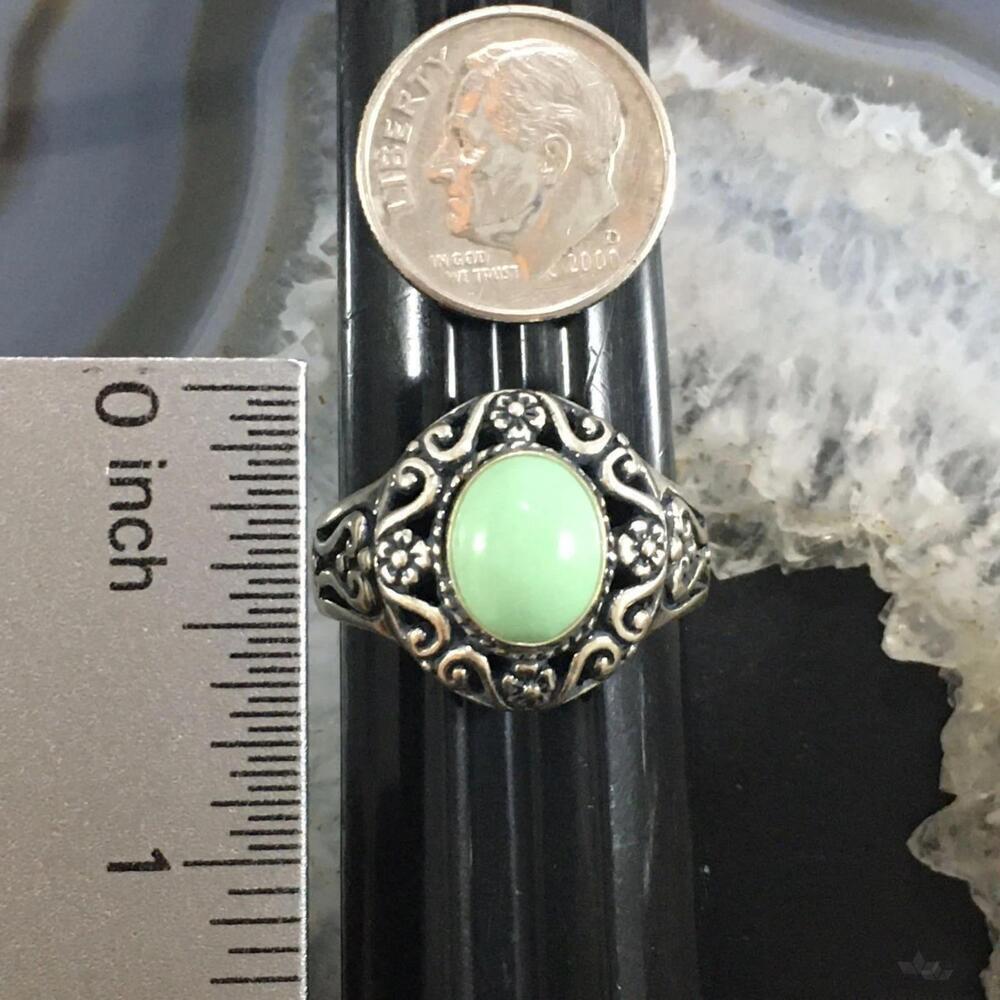 Carolyn Pollack Sterling Silver Oval Variscite Decorated Floral Ring For Women - Picture 9 of 10